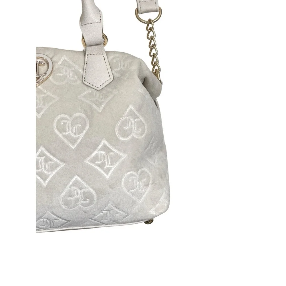 Juicy Couture Glizted Out Ivory Crystal Velour Velvet Satchel Shoulder Bag‎
